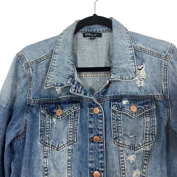 STS Blue Womens Size Medium Distressed Denim Jean Jacket - Picture 2 of 6